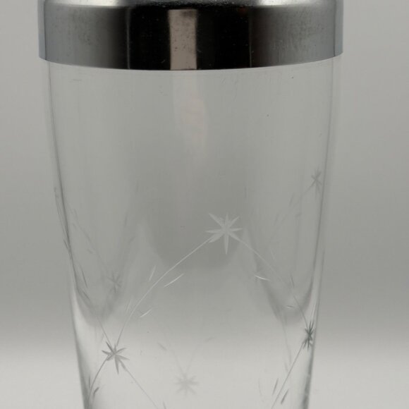 Vintage Mid Century Modern Etched Glass Cocktail Shaker Chrome Lid 10.5” MCM - Picture 16 of 16